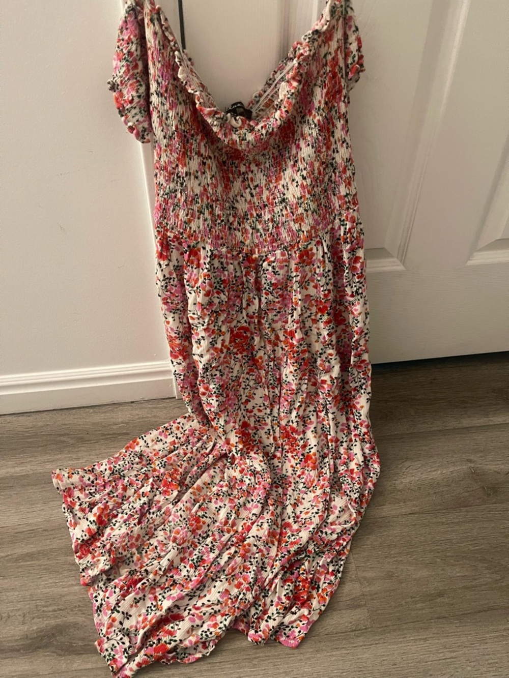 Floral Maxi Dress with Smocked Bodice - Pink & Coral